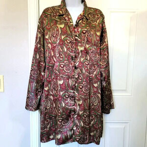 Victorias Secret Satin Nightshirt Menswear Inspired Burgandy Green Paisley Sz L